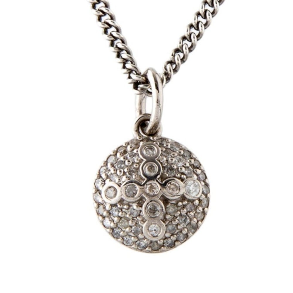 SHERYL LOWE STERLING SILVER 0.49 CTW DIAMOND CROSS DOME PENDANT NECKLACE